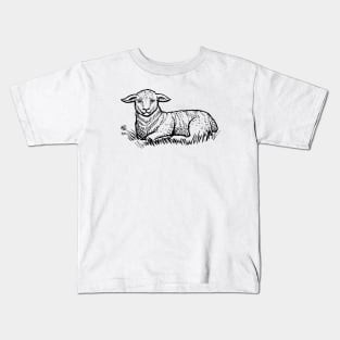 Sheep Sitting on grass hand drawn Kids T-Shirt